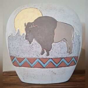Buffalo Art Vase with Earth Tones
